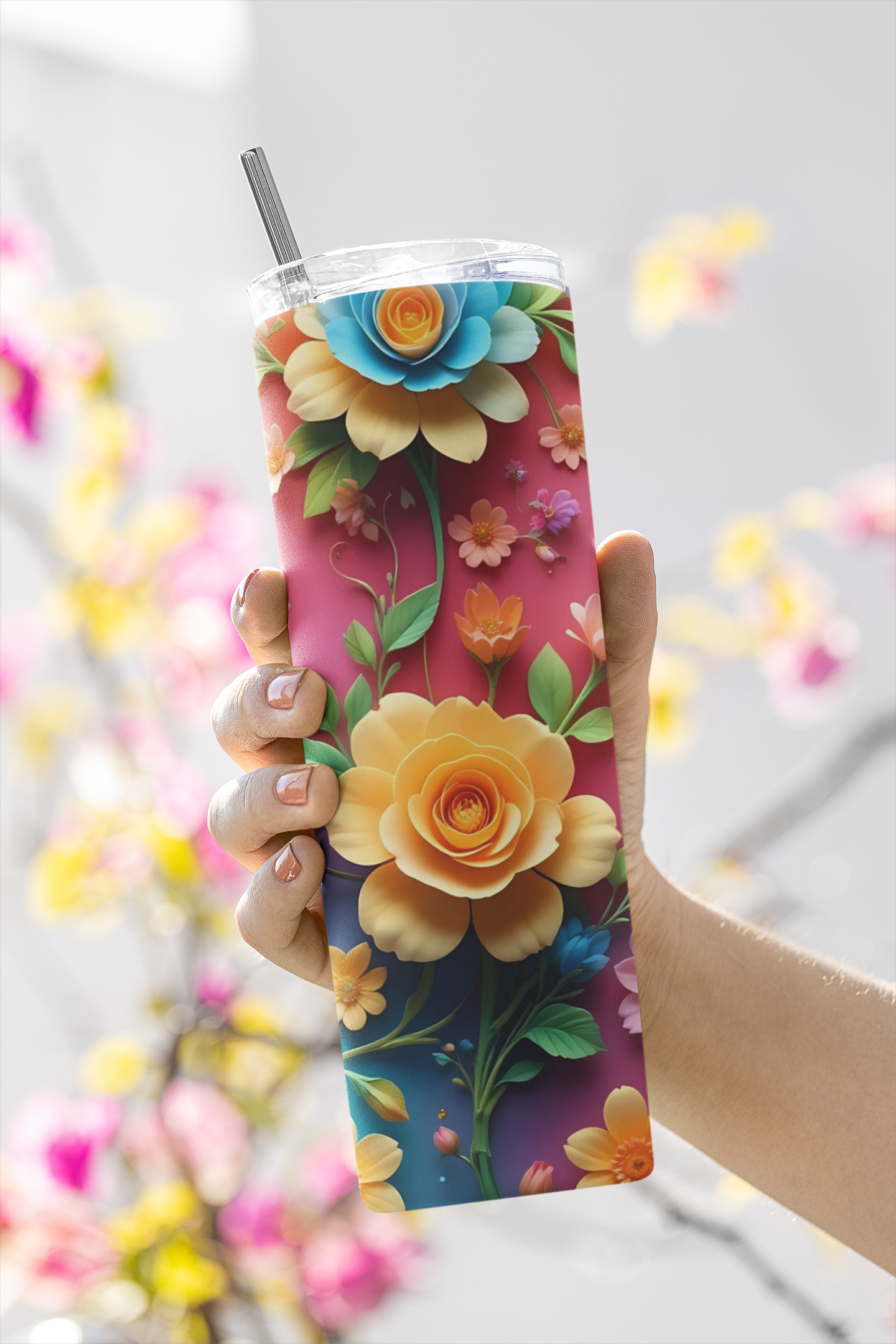 3D Flowers Tumbler Bottle