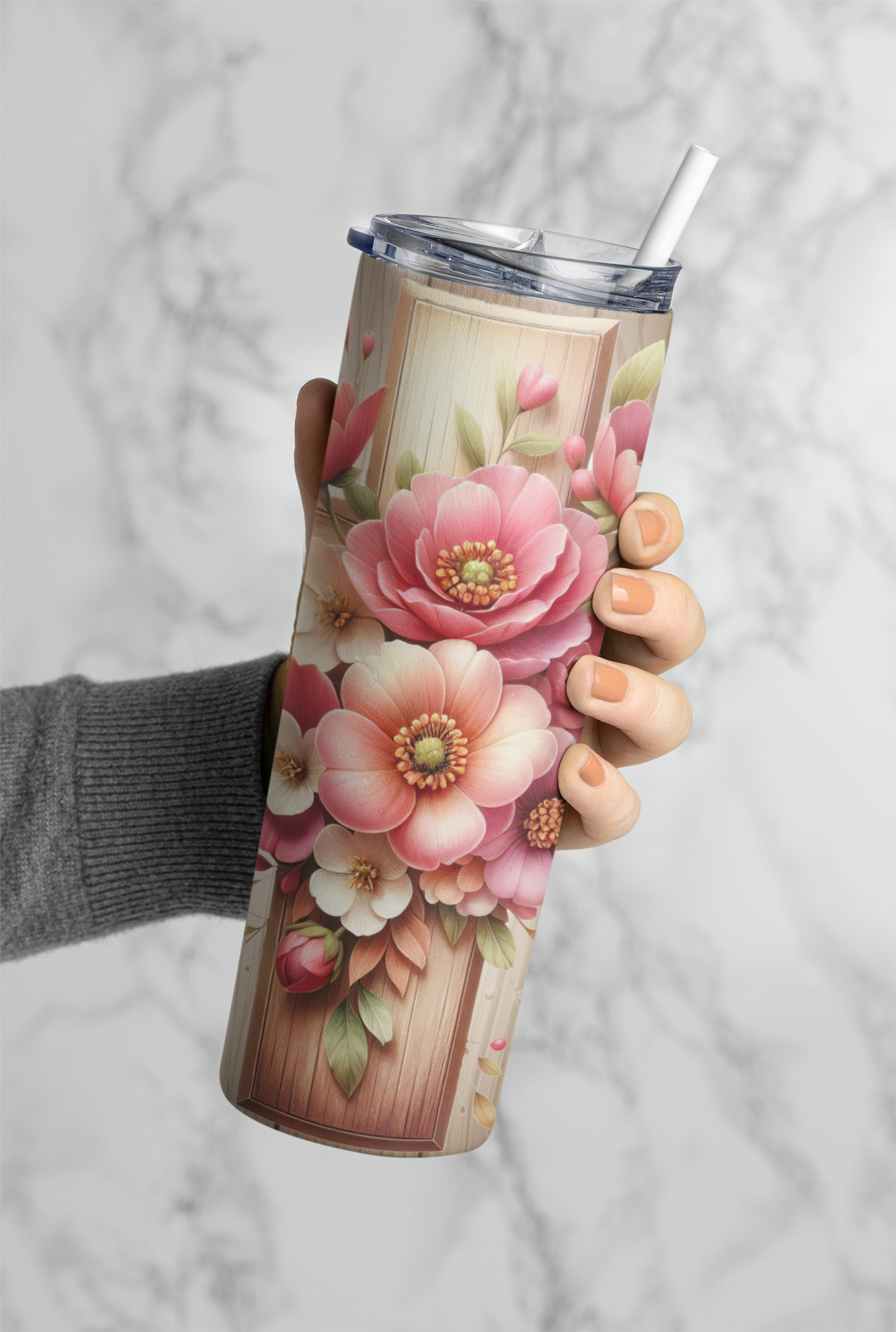 Floral Holy Cross Tumbler Bottle