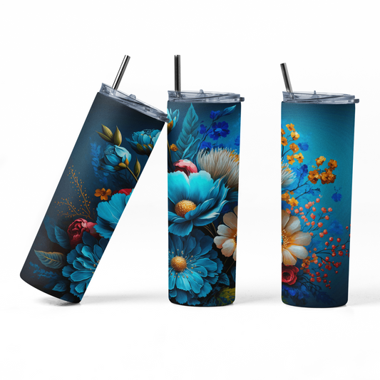 3D Blue Flowers Tumbler Bottle