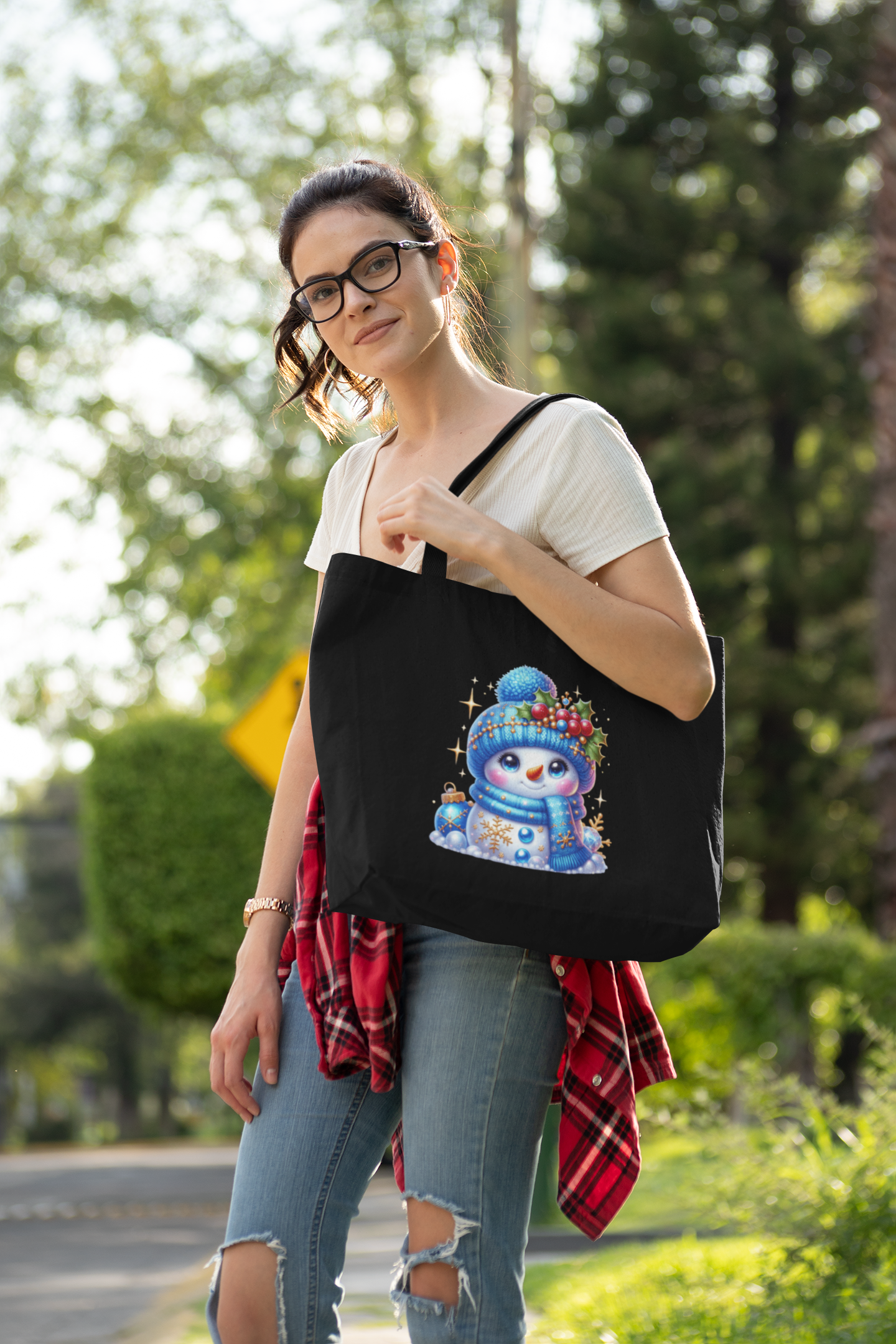 Blue Snowman Everyday Large Tote Bag