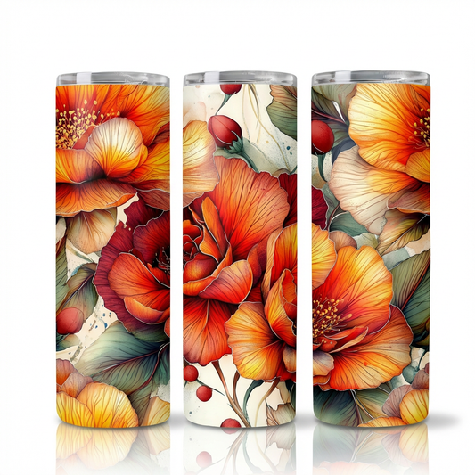 Orange Flowers Tumbler Bottle