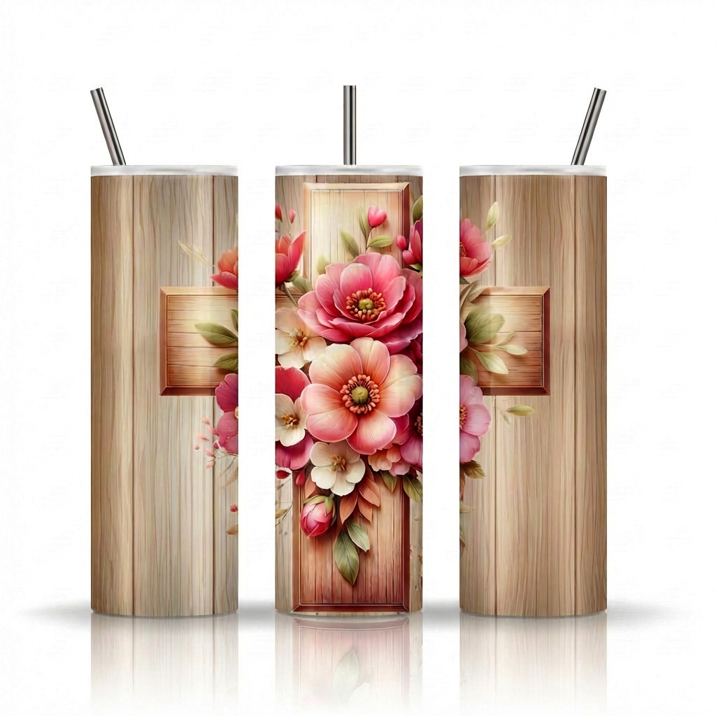Floral Holy Cross Tumbler Bottle