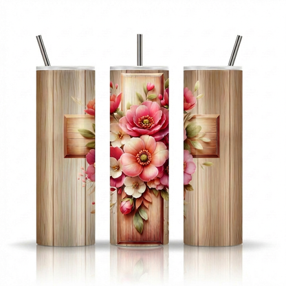 Floral Holy Cross Tumbler Bottle