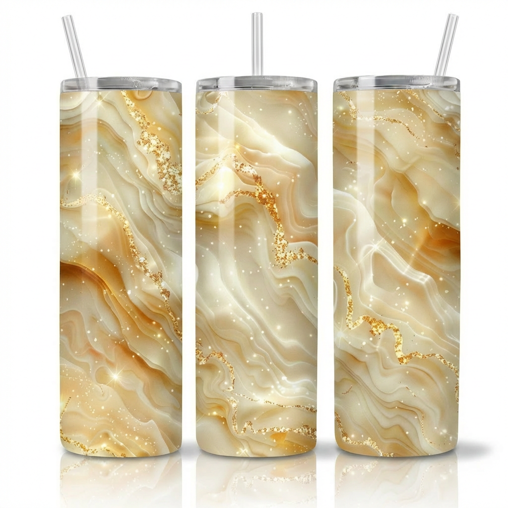 Gold Glitter Beige Tumbler Bottle