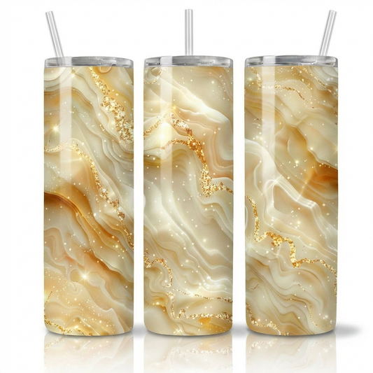 Gold Glitter Beige Tumbler Bottle