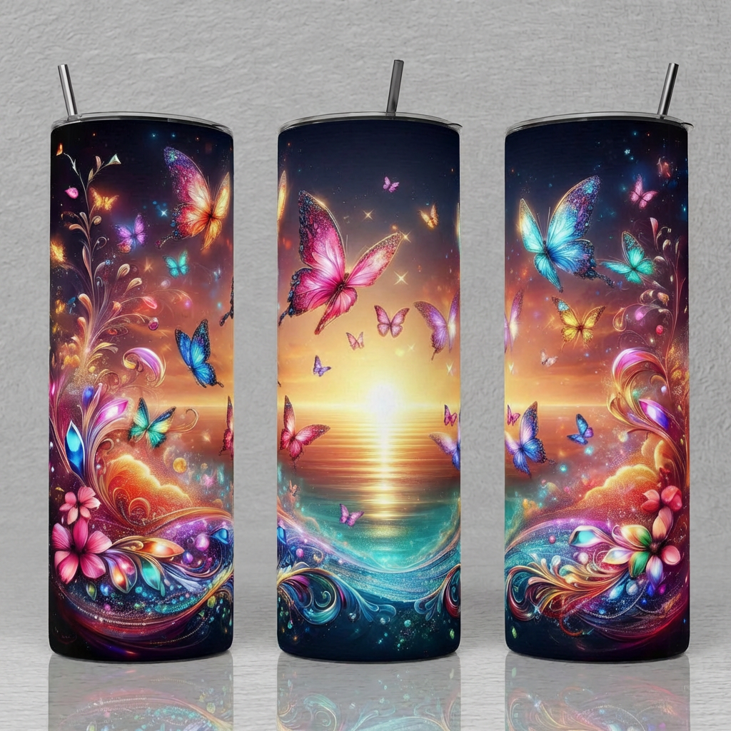 Butterfly and Gems Tumbler Bottle