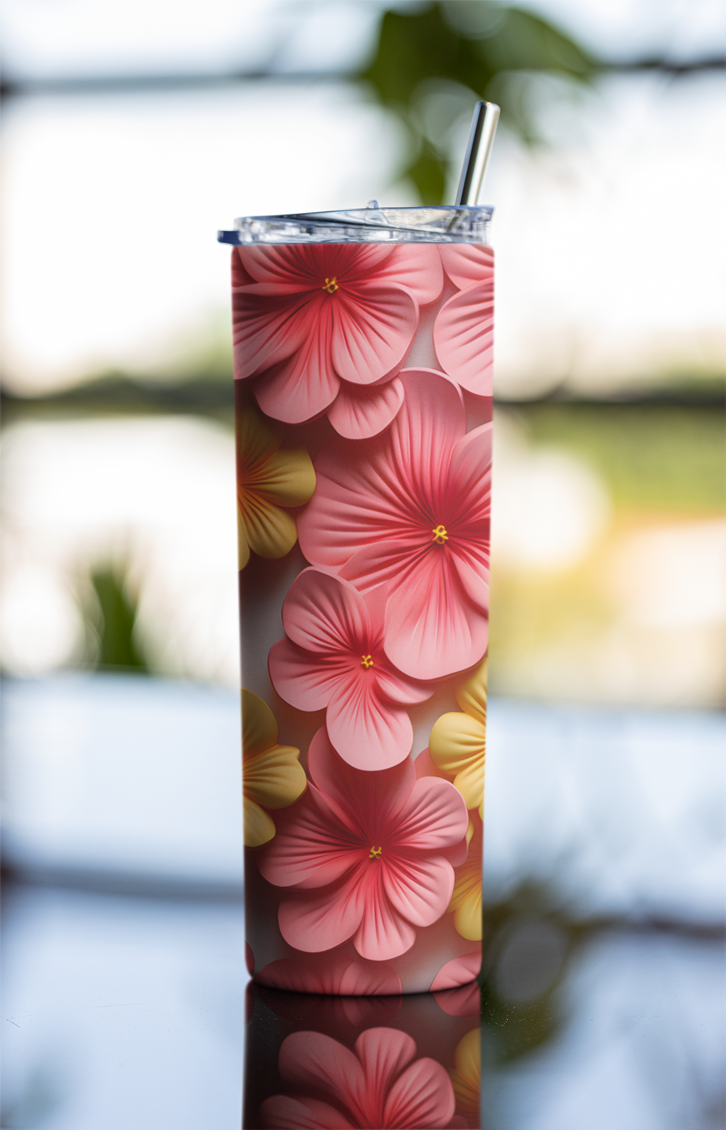 3D Pink yellow Flowers Tumbler Bottle