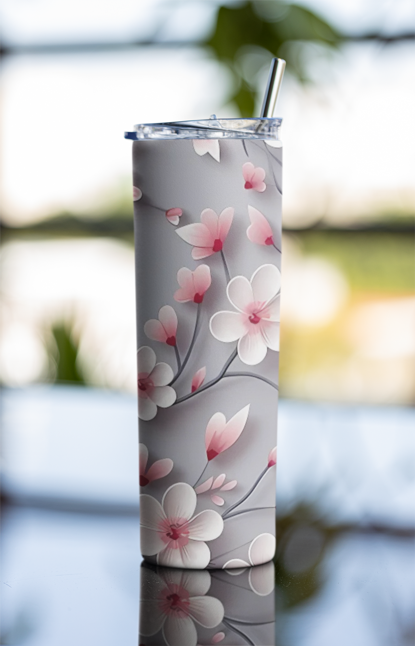 3D Floral Pattern Tumbler Bottle