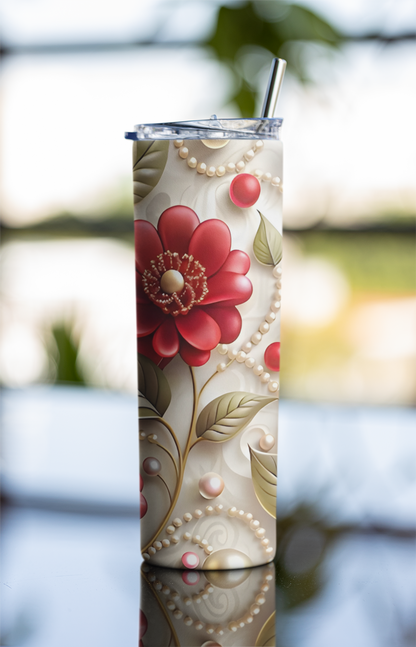 3D Flowers and Pearls Tumbler Bottle