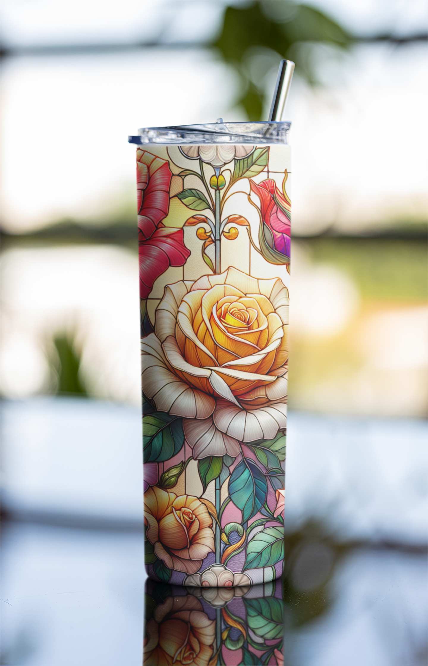 Stained Glass Rose Tumbler Bottle
