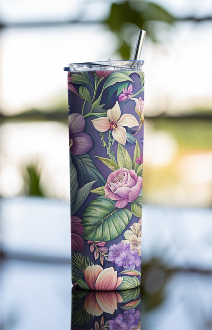 Purple Flowers Tumbler Bottle