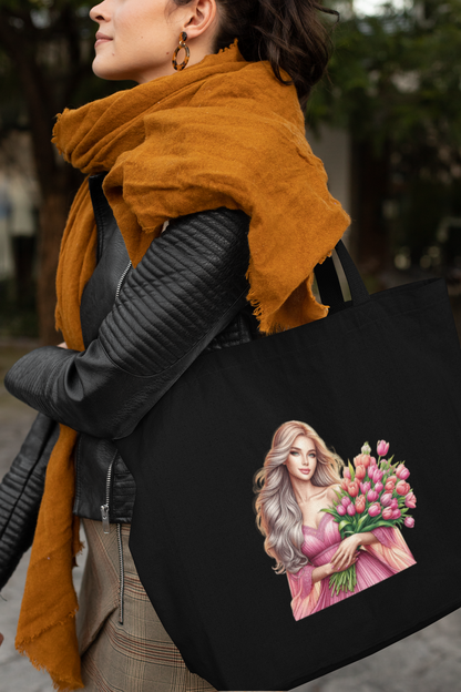 Girl with Tulip Bunch Everyday Large Tote Bag