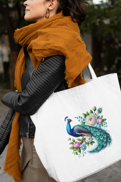Floral Peacock Everyday Large Tote Bag