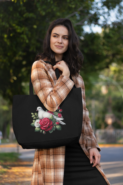 Dove with red roses Everyday Large Tote Bag