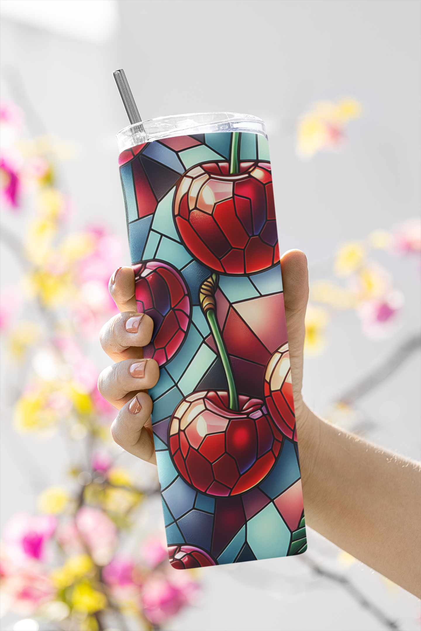 Stained Glass Cherry Tumbler Bottle