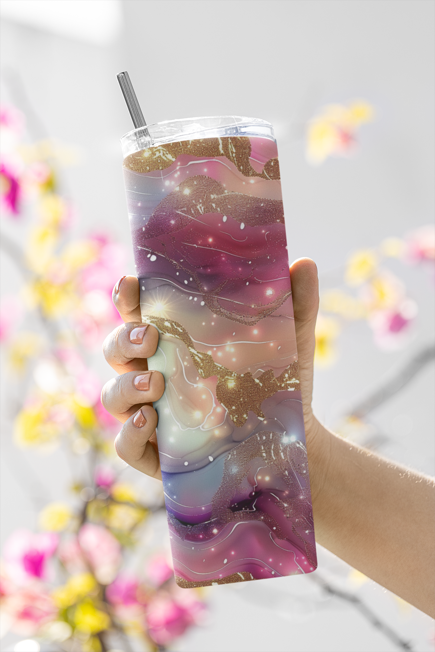 Opal and Pink Marble Tumbler Bottle