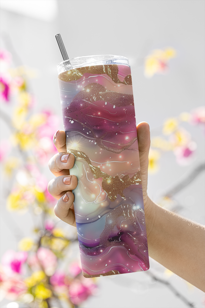 Opal and Pink Marble Tumbler Bottle