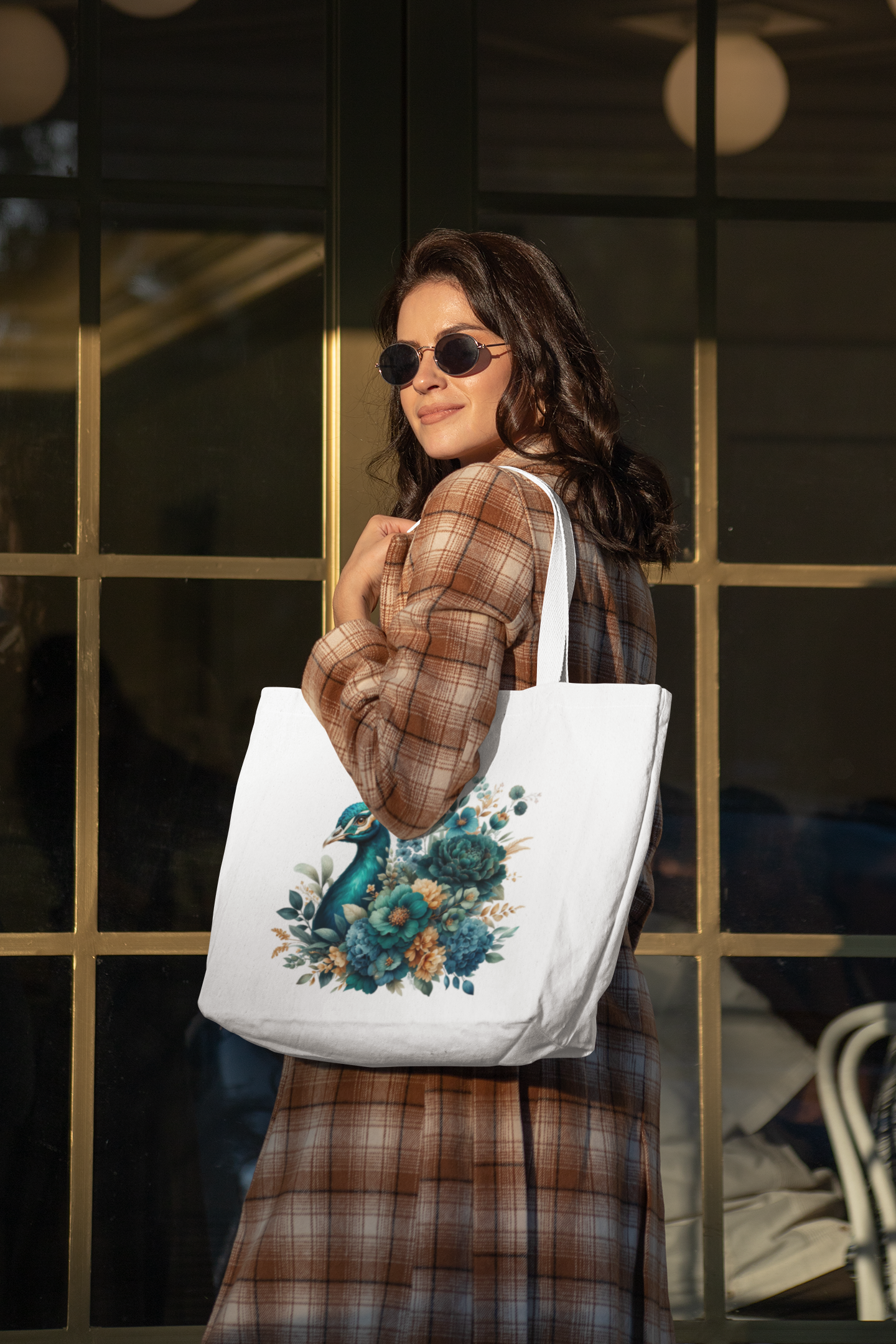 Floral Peacock Everyday Large Tote Bag