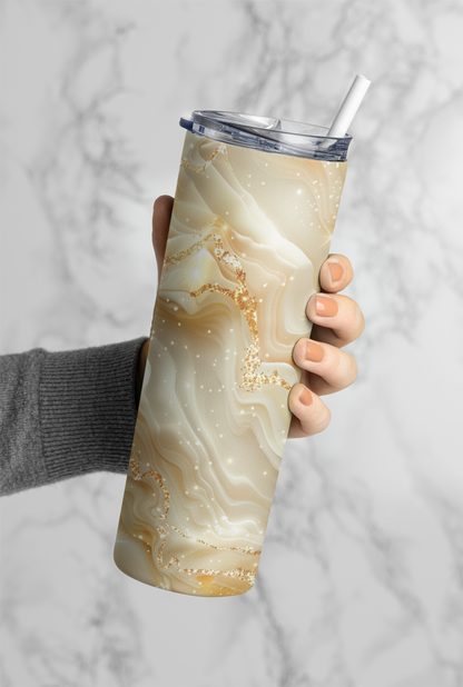 Gold Glitter Beige Tumbler Bottle