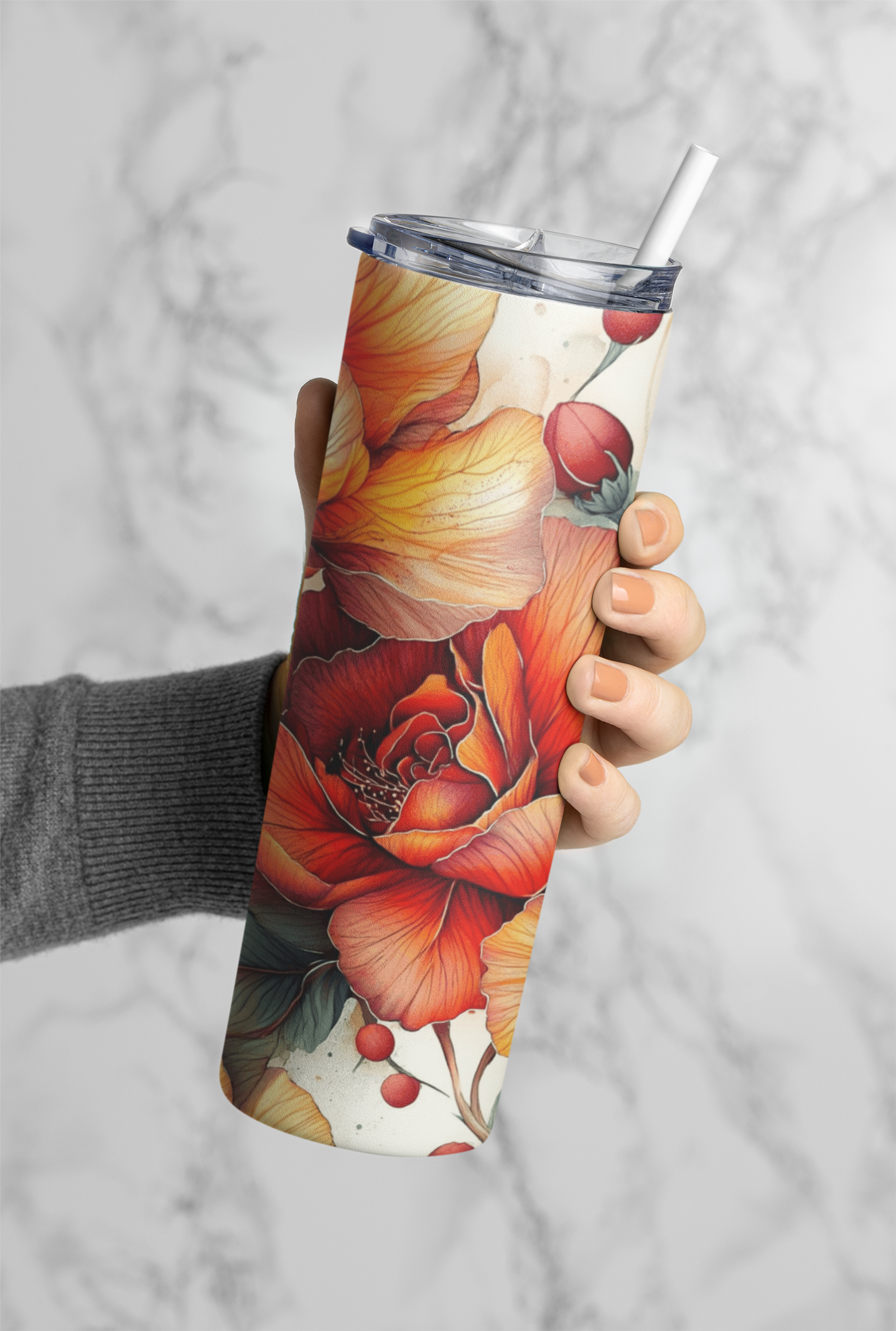Orange Flowers Tumbler Bottle