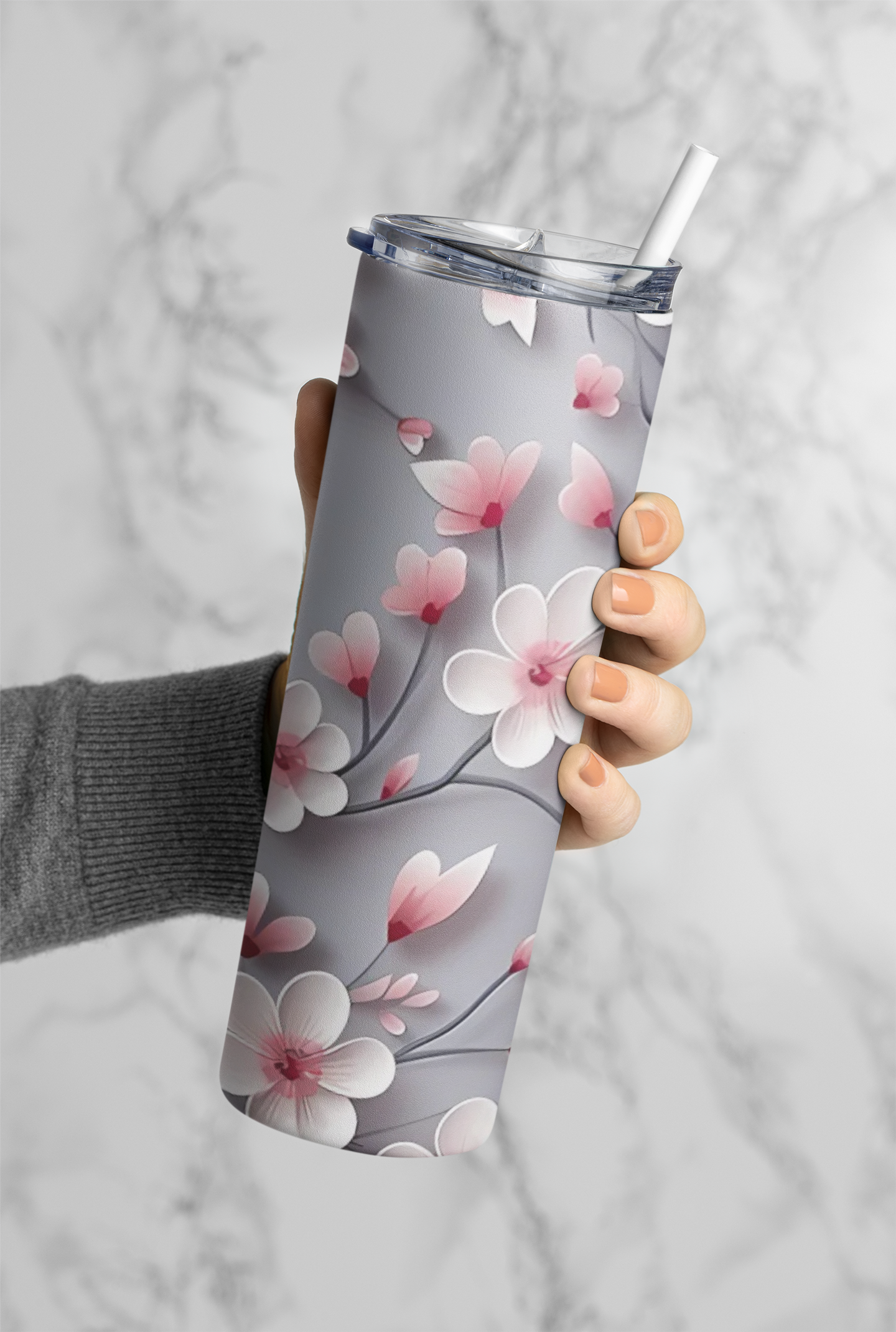 3D Floral Pattern Tumbler Bottle