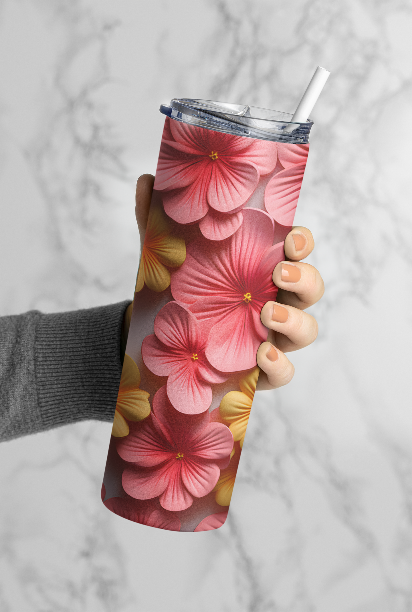 3D Pink yellow Flowers Tumbler Bottle