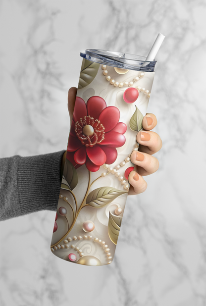 3D Flowers and Pearls Tumbler Bottle