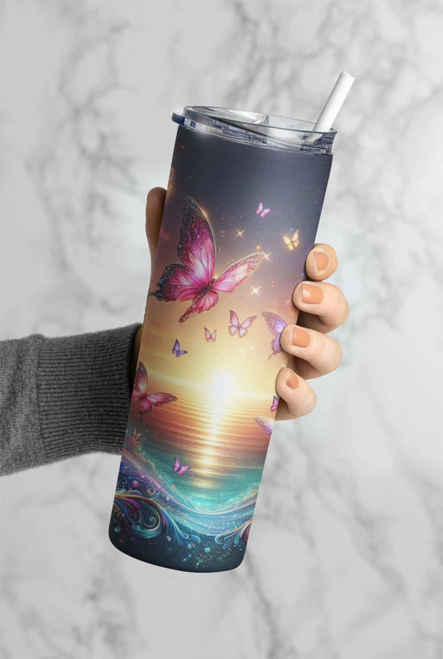 Butterfly and Gems Tumbler Bottle