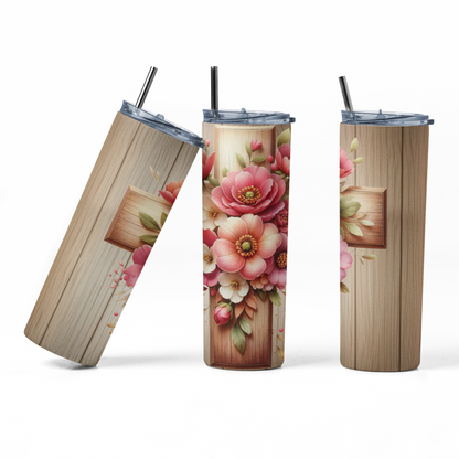 Floral Holy Cross Tumbler Bottle