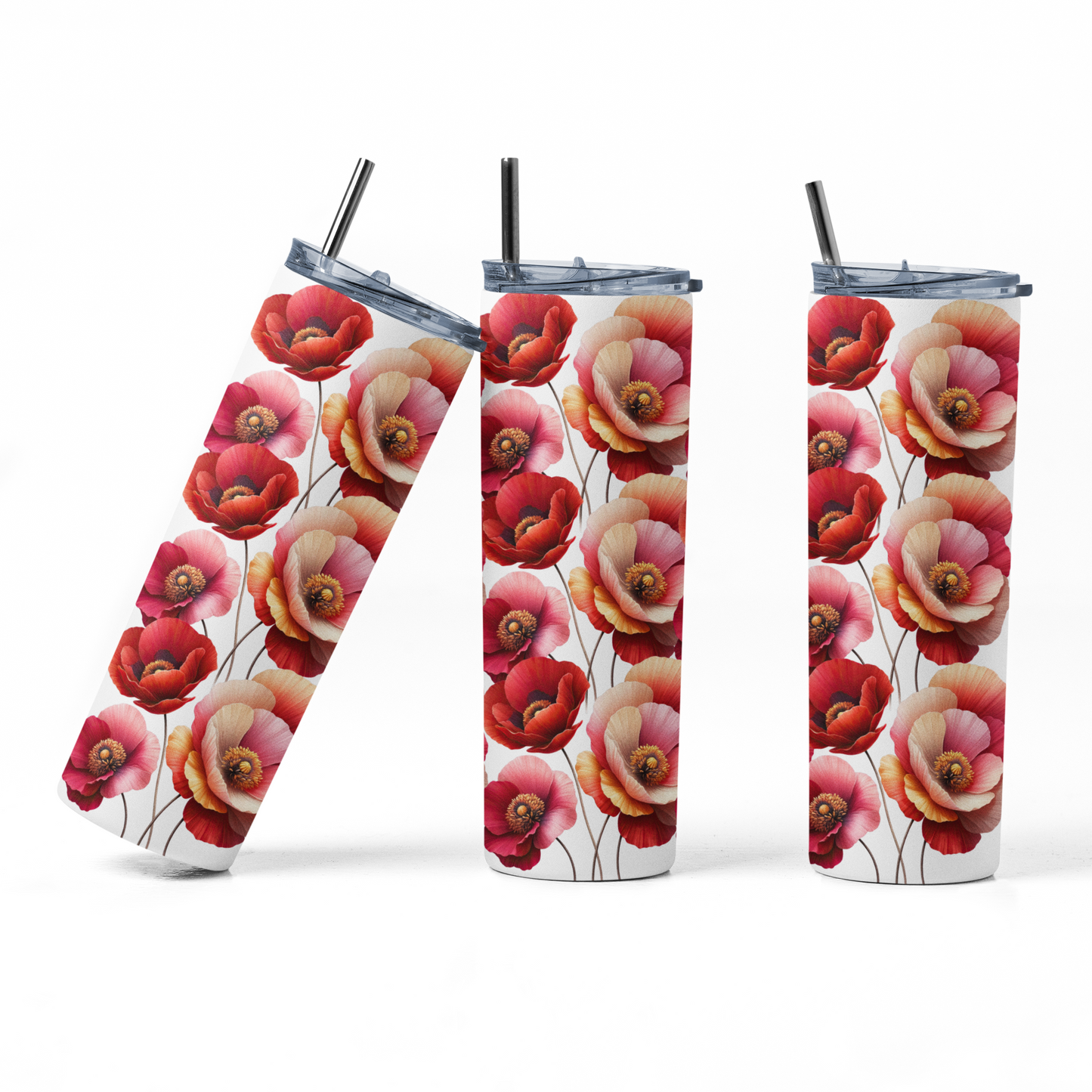 Red Poppy Flowers Tumbler Bottle