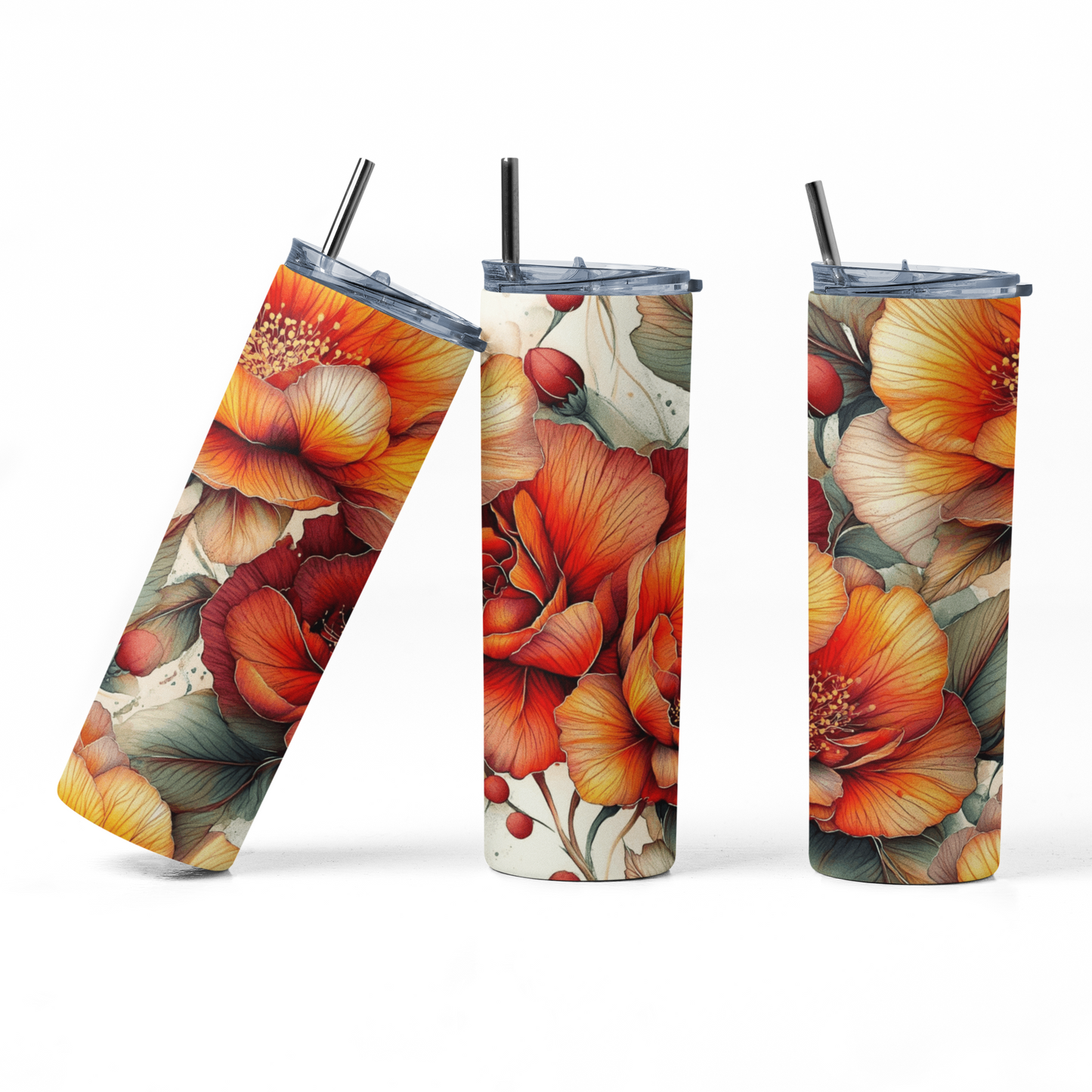 Orange Flowers Tumbler Bottle