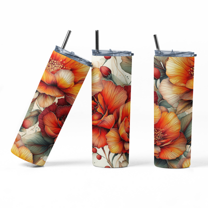 Orange Flowers Tumbler Bottle