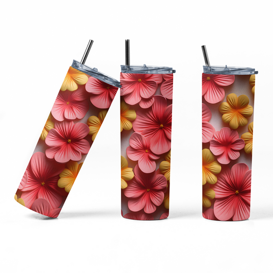 3D Pink yellow Flowers Tumbler Bottle