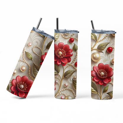 3D Flowers and Pearls Tumbler Bottle