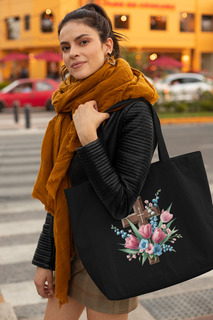 Floral Cross Everyday Large Tote Bag