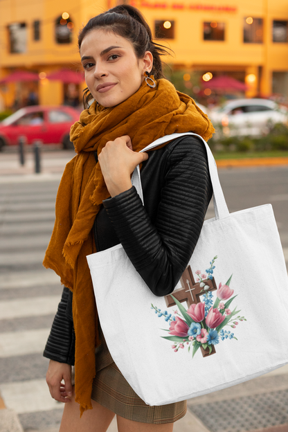 Floral Cross Everyday Large Tote Bag